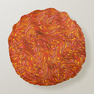Red textured with shades of yellow round cushion