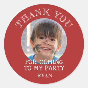 Red Thank you Birthday Boy Photo Classic Round Sticker