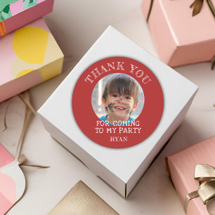 Red Thank you Birthday Boy Photo Classic Round Sticker
