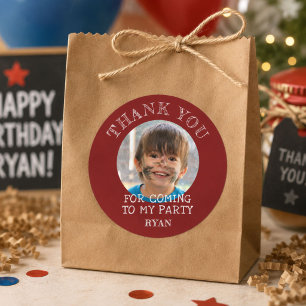Red Thank you Birthday Boy Photo Classic Round Sticker