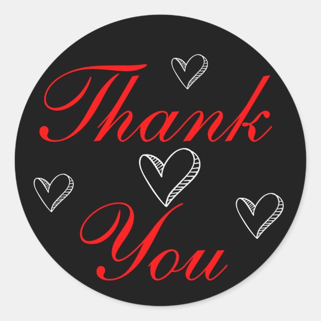 Red Thank You Black And White Hearts Wedding Love Classic Round Sticker (Front)