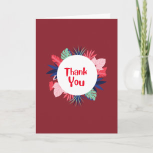 Red Thank You card with tropical flowers