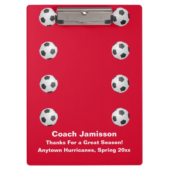 Red, Thank You Coach, Name, Soccer Ball,  Clipboard (Front)