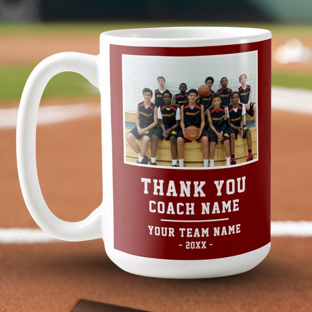 Red Thank you Coach Team Name Photo Coffee Mug (Creator Uploaded)