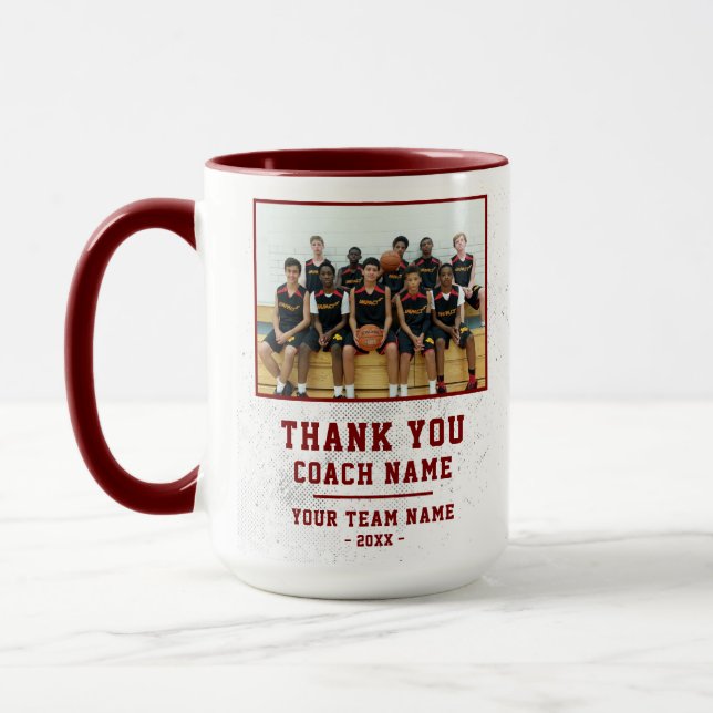 Red Thank you Coach Team Name Photo Mug (Left)