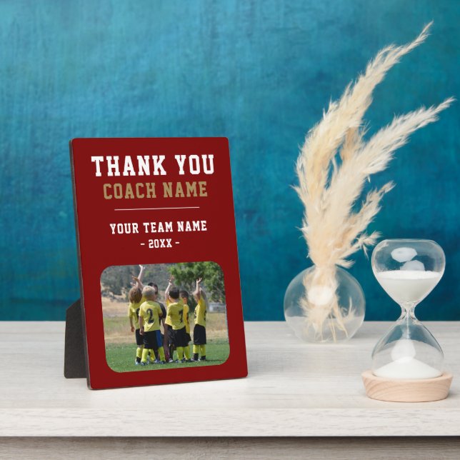Red Thank you Coach Team Name Photo Plaque (Side)