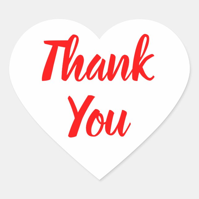 Red Thank You Heart Wedding Bridal Shower Heart Sticker (Front)