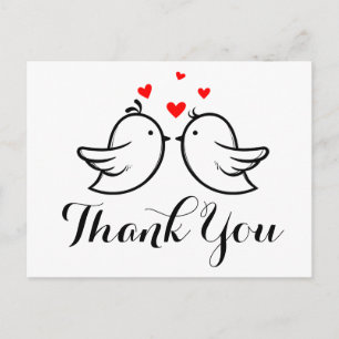 Red Thank You Lovebirds - Wedding, Bridal Shower Postcard