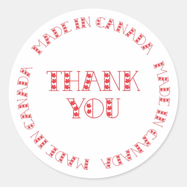 Red Thank You Made In Canada Classic Round Sticker (Front)