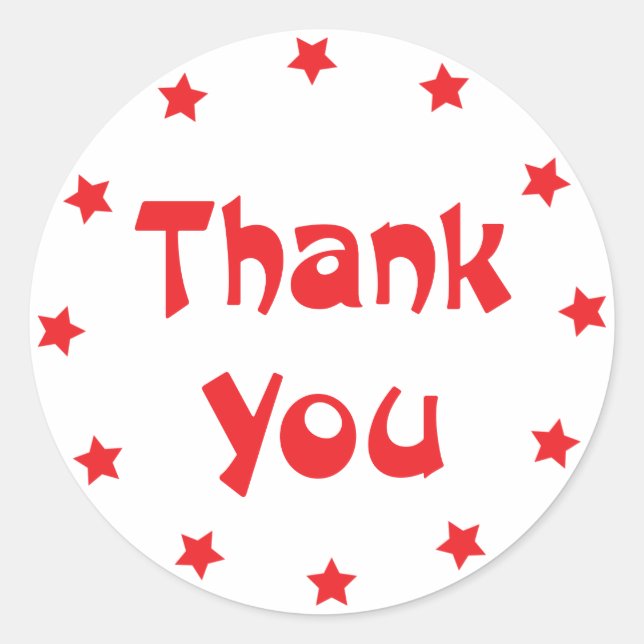 Red Thank You Star Pattern Sticker / Seal (Front)