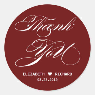 Red Thank You Wedding Favour Classic Round Sticker