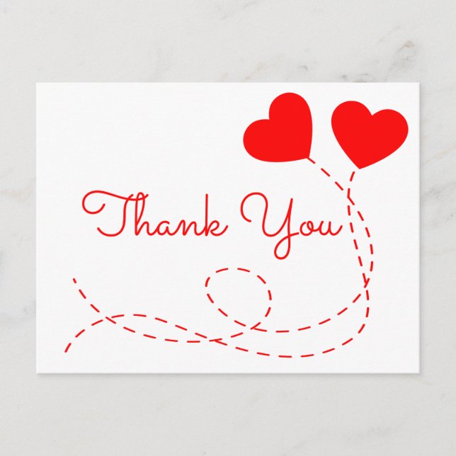 Red Thank You Wedding Heart Balloons Bridal Shower Postcard (Front)