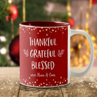 Red Thankful Grateful Blessed Modern Gold Confetti