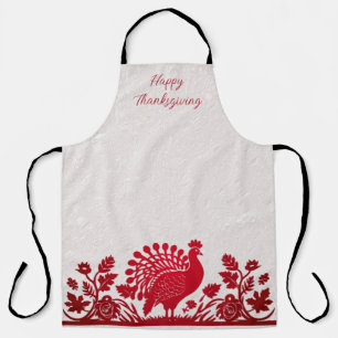 Red Thanksgiving Turkey Floral Apron