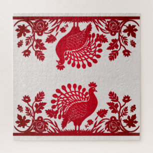 Red Thanksgiving Turkey Floral Jigsaw Puzzle