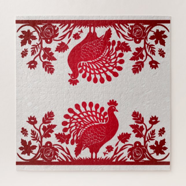 Red Thanksgiving Turkey Floral Jigsaw Puzzle (Vertical)