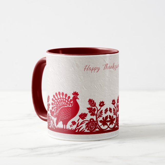 Red Thanksgiving Turkey Floral Mug (Front Left)