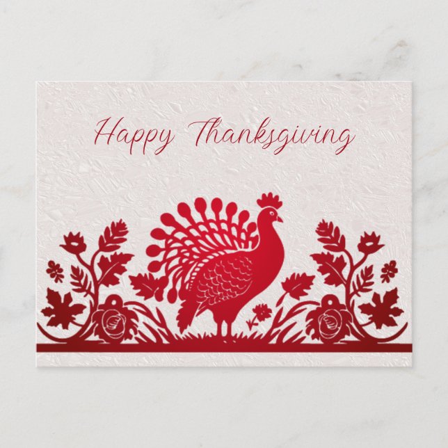 Red Thanksgiving Turkey Floral Postcard (Front)
