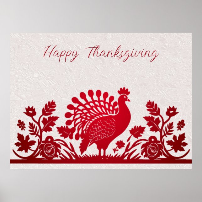 Red Thanksgiving Turkey Floral Poster (Front)