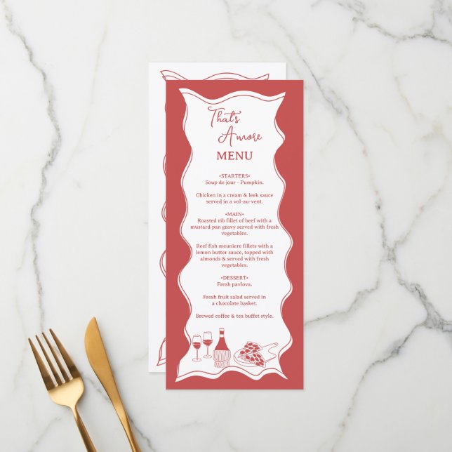 Red That's Amore Italian Pizza Wine Bridal Shower Menu (Front/Back In Situ)