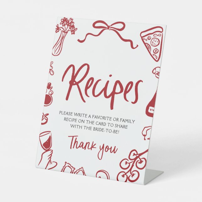 Red That's Amore Whimsical Italian Recipes Shower Pedestal Sign (Front)