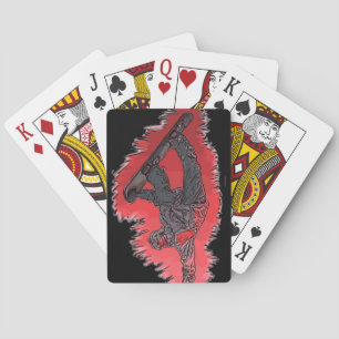 Red theme snowboarder playing cards