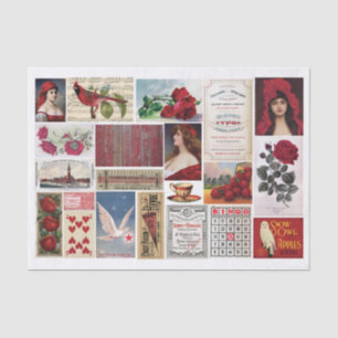 Red Themed Collage with Red Rose, Pretty Girls etc Tissue Paper