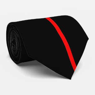 Red Thin Vertical Line on Black Offset Right Tie