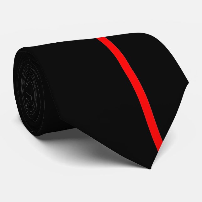 Red Thin Vertical Line on Black Offset Right Tie (Rolled)