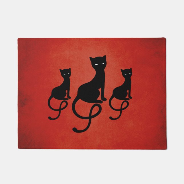 Red Three Evil Gracious Black Cats Doormat (Front)