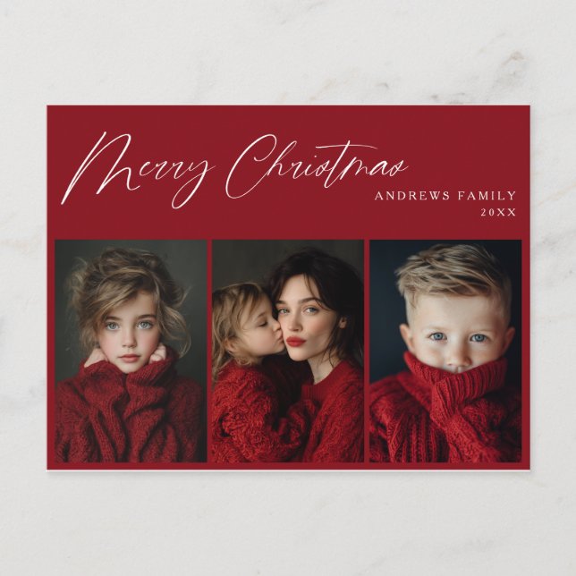 Red Three photo Christmas Holiday Design (Front)