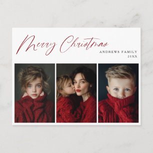 Red Three photo Christmas Holiday Design Postcard