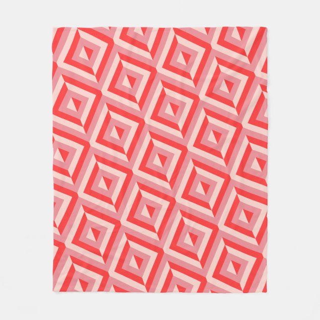 Red Three-Tone Diamond Pattern Fleece Blanket (Front)