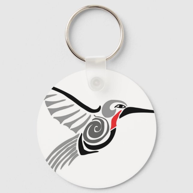 red throat-ed grey hummingbird key ring (Front)