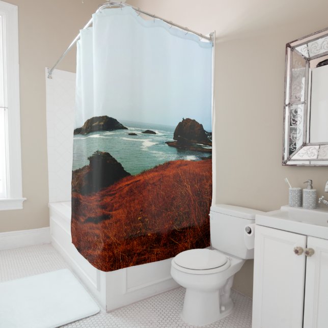 Red Thunder Rock Cove Shower Curtain (In Situ)