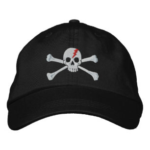Red Thunderbolt Crossbones Skull Embroidery Embroidered Hat