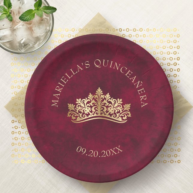 Red Tiara Crown Elegant Quinceanera Paper Plate (Creator Uploaded)