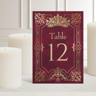 Red Tiara Crown Elegant Quinceanera Table Number