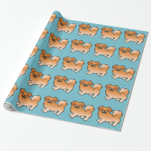 Red Tibetan Spaniel Cartoon Dog Wrapping Paper