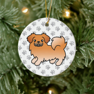Red Tibetan Spaniel Cute Cartoon Dog Ceramic Tree Decoration