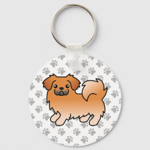 Red Tibetan Spaniel Cute Cartoon Dog Key Ring
