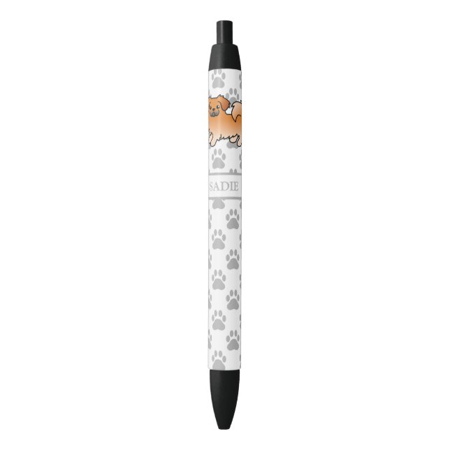 Red Tibetan Spaniel Cute Cartoon Dog & Name Black Ink Pen (Front Vertical)