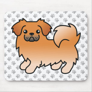 Red Tibetan Spaniel Cute Cartoon Dog & Paws Mouse Mat