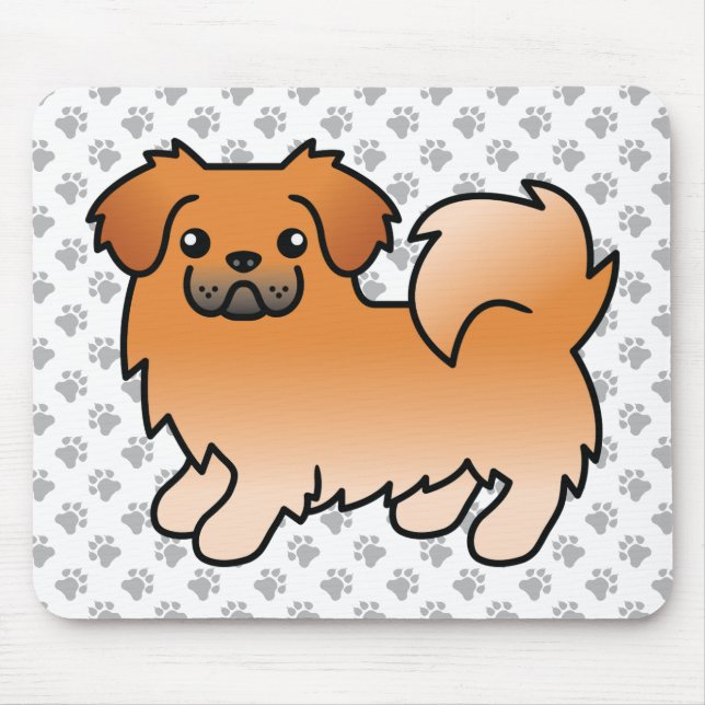 Red Tibetan Spaniel Cute Cartoon Dog & Paws Mouse Mat (Front)