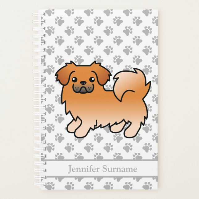 Red Tibetan Spaniel Cute Cartoon Dog & Text Planner (Front)