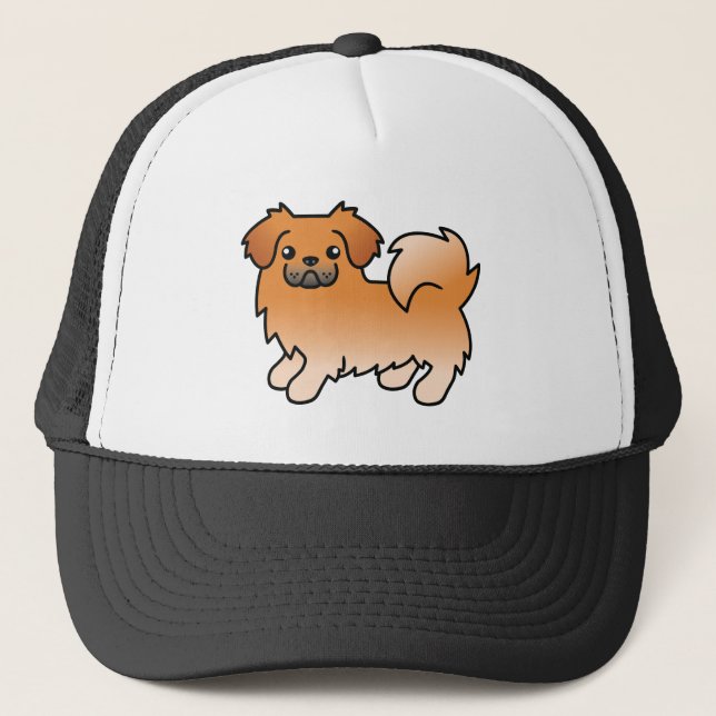 Red Tibetan Spaniel Cute Cartoon Dog Trucker Hat (Front)