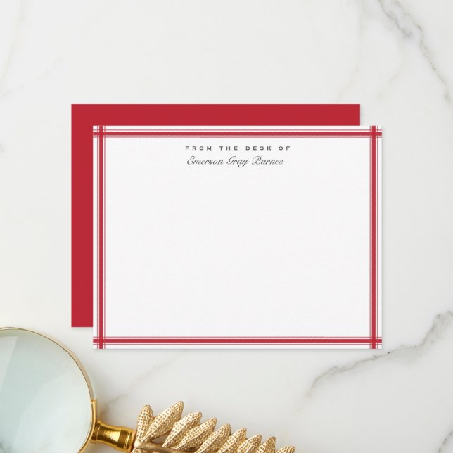 Red Ticking Stripe Thank You Card (Front/Back In Situ)