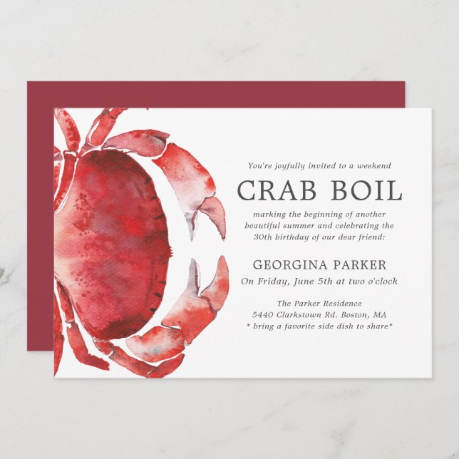Red Tide | Crab Boil Birthday Invitation (Front/Back)