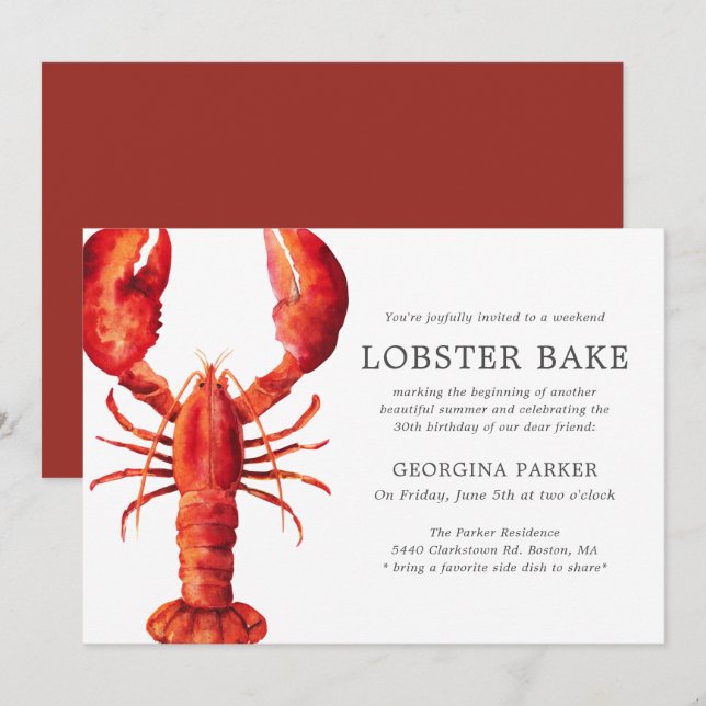 Red Tide | Lobster Bake Birthday Invitation (Front/Back)