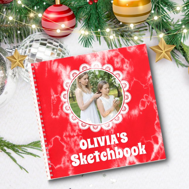 Red Tie Dye Christmas Personalised Kids Photo Notebook (Creator Uploaded)